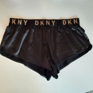 DKNY black gold satin silky boyshorts lounge shorts, Women's L, EUC